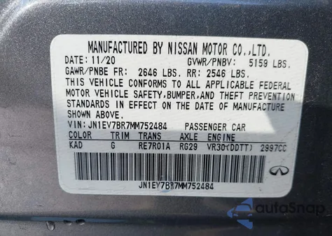 2021 Infiniti Q50 Luxe Awd z USA, uszkodzony, nr VIN JN1EV7BR7MM752484